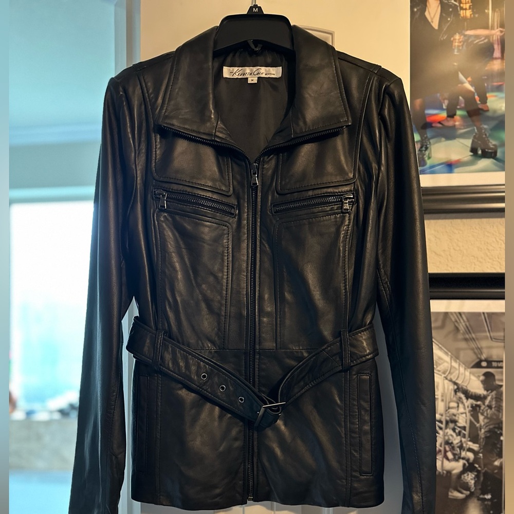 Women’s Kenneth Cole Black Leather Jacket New with Tags Size Medium #172C2204